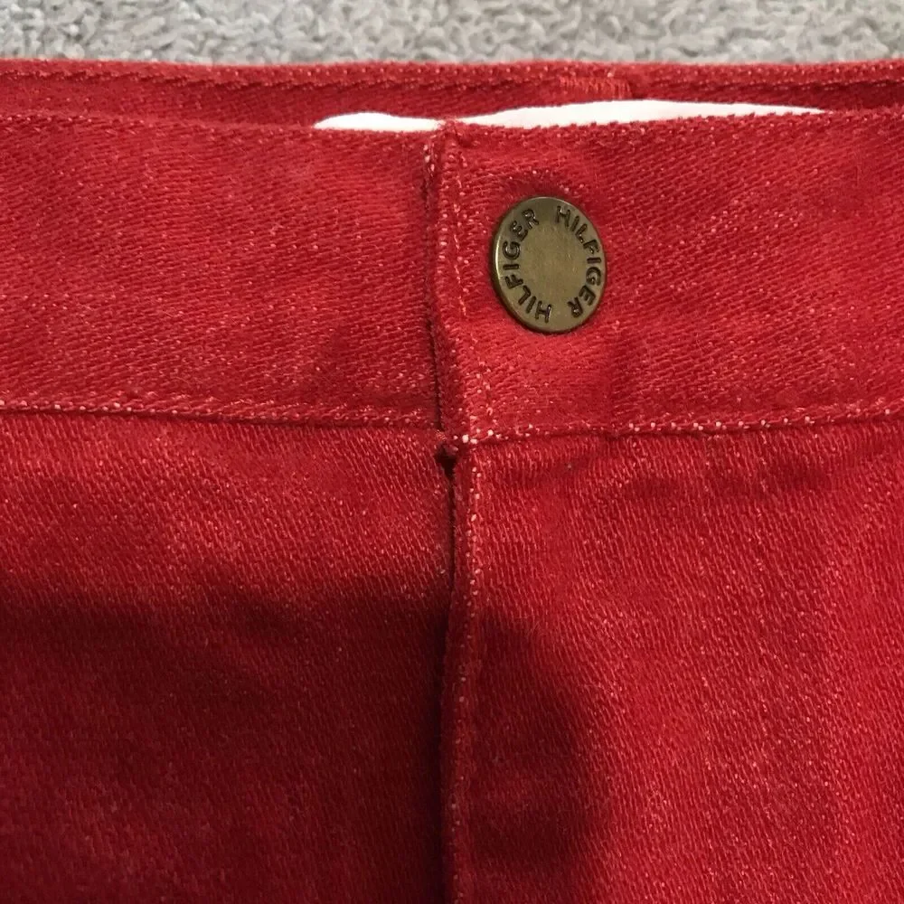 Vintage‎ Tommy Hilfiger Red Jean Skirt Women's Faux Suede 36" Waist Size 16 - Picture 6 of 14